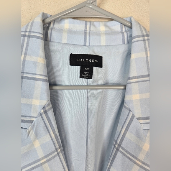 Halogen Womens Blazer Sz 22W Ligh Blue & Gray Window Pane One Button Lined - Picture 3 of 11
